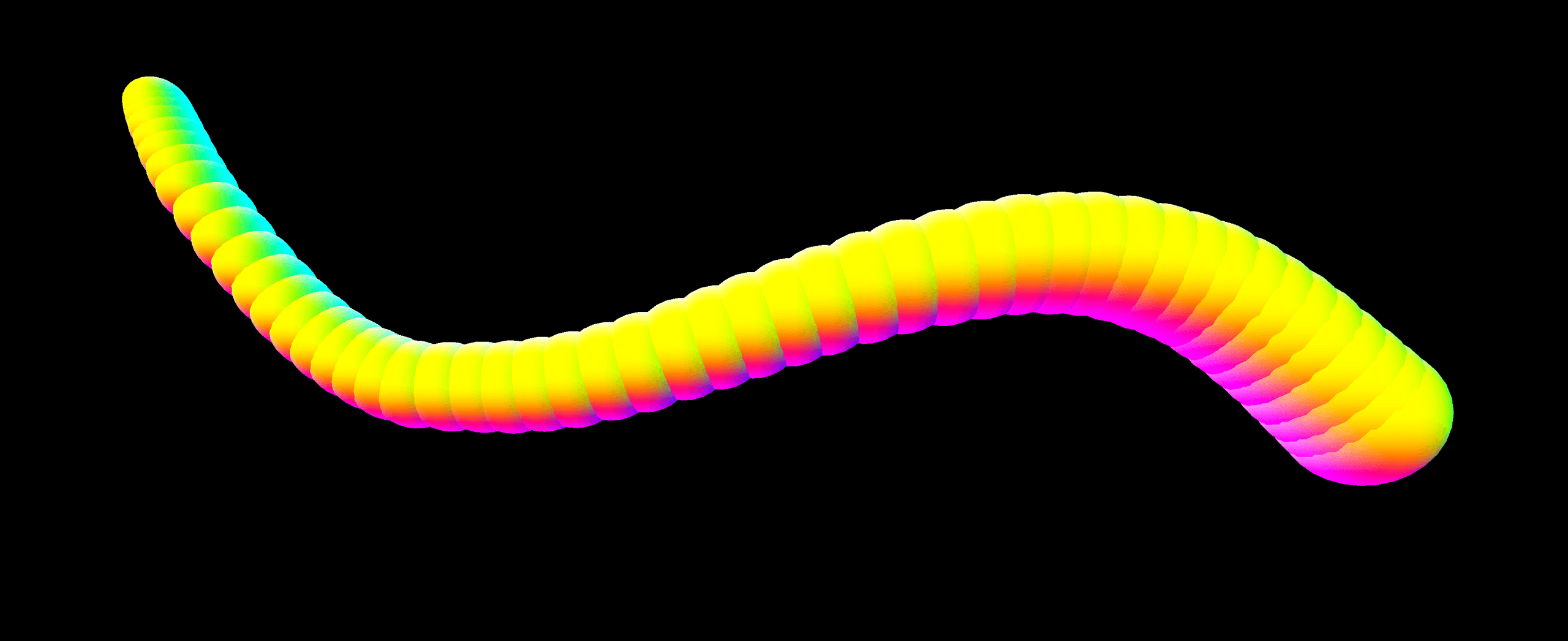 A 3D-rendered rainbow-gradient tube used as a personal graphic motif within the deck.