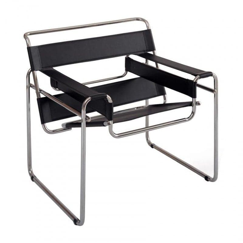 The Wassily Chair, Marcel Breuer's 1925 tubular-steel-and-leather design, product photograph.