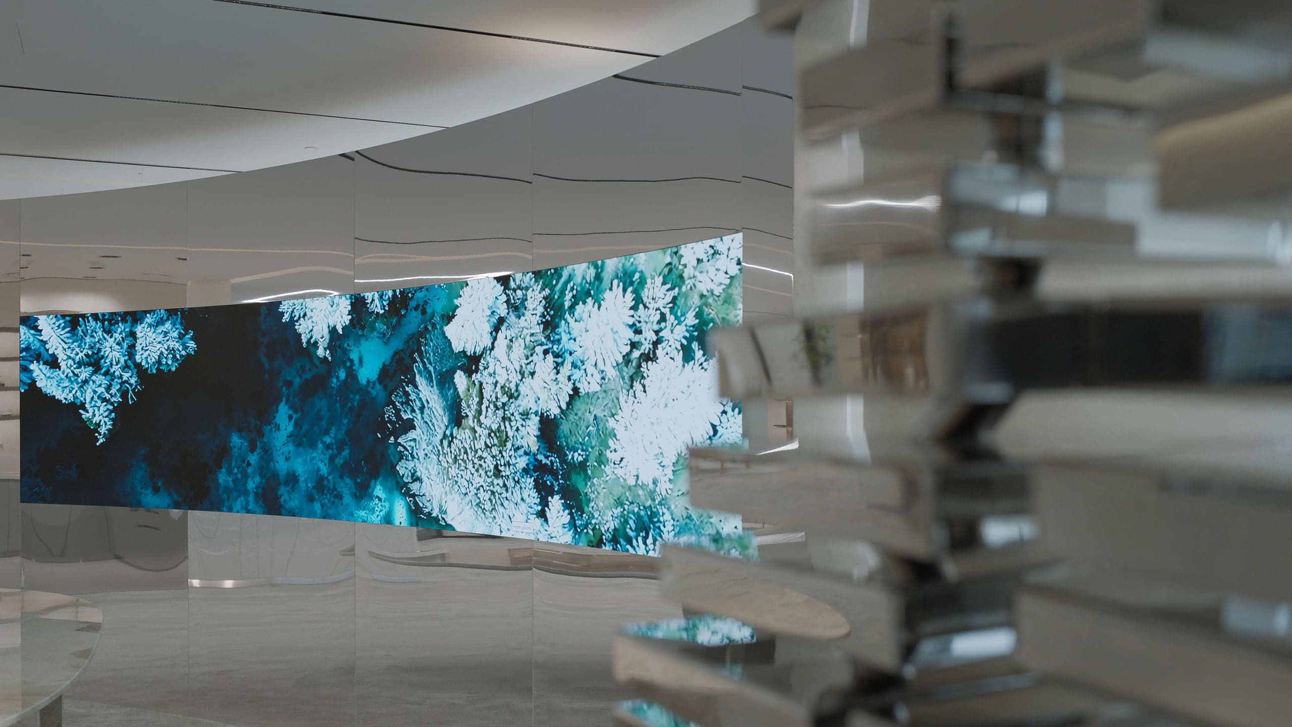 The installation's gesture-controlled globe interface.