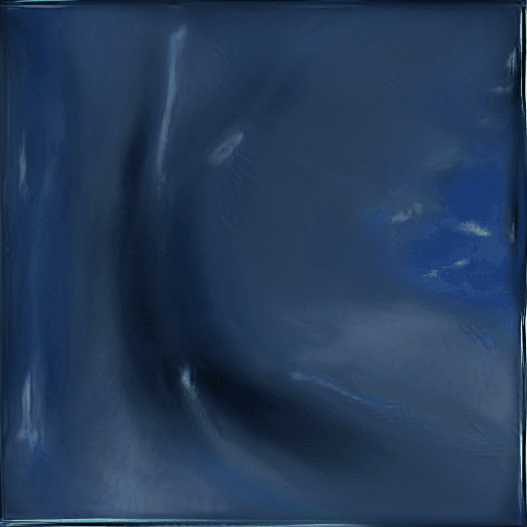 A dark navy still with a wide, dark curved band swirling through the centre of the frame, bordered by a paler wash of blue-grey.