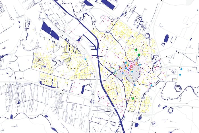 The Sensor Map, visualising the density of smart city sensors across a neighbourhood.